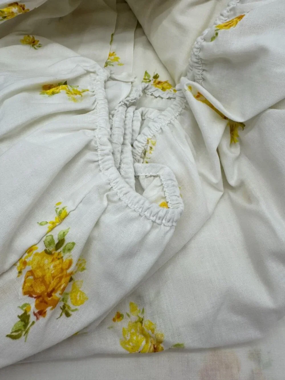 Vintage JCPenney Double Sheets Set Yellow Floral Embroidered Trim